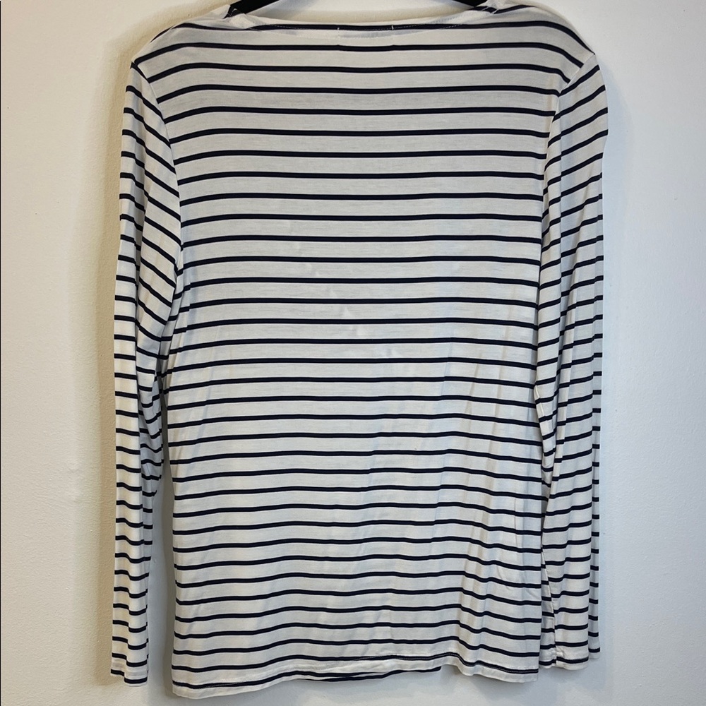 Bearsland White and Navy Striped Long-Sleeve Nursing Tee Size Large PTP 20”-22” - Picture 3 of 6